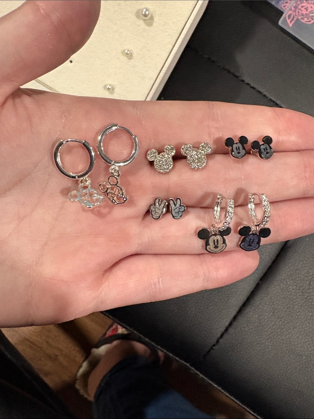 Silver Tone Mickey Mouse Charm Hoop Earrings - Cute Character Stud Set